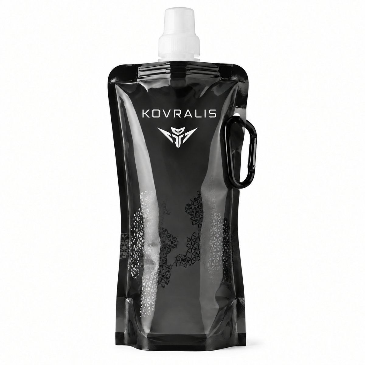 Gourde de poche souple Kovralis noire avec mousqueton et bouchon à valve