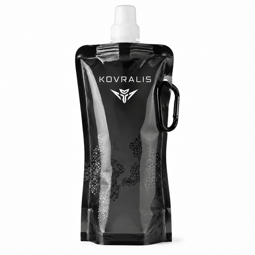 Gourde de poche souple Kovralis noire avec mousqueton et bouchon à valve